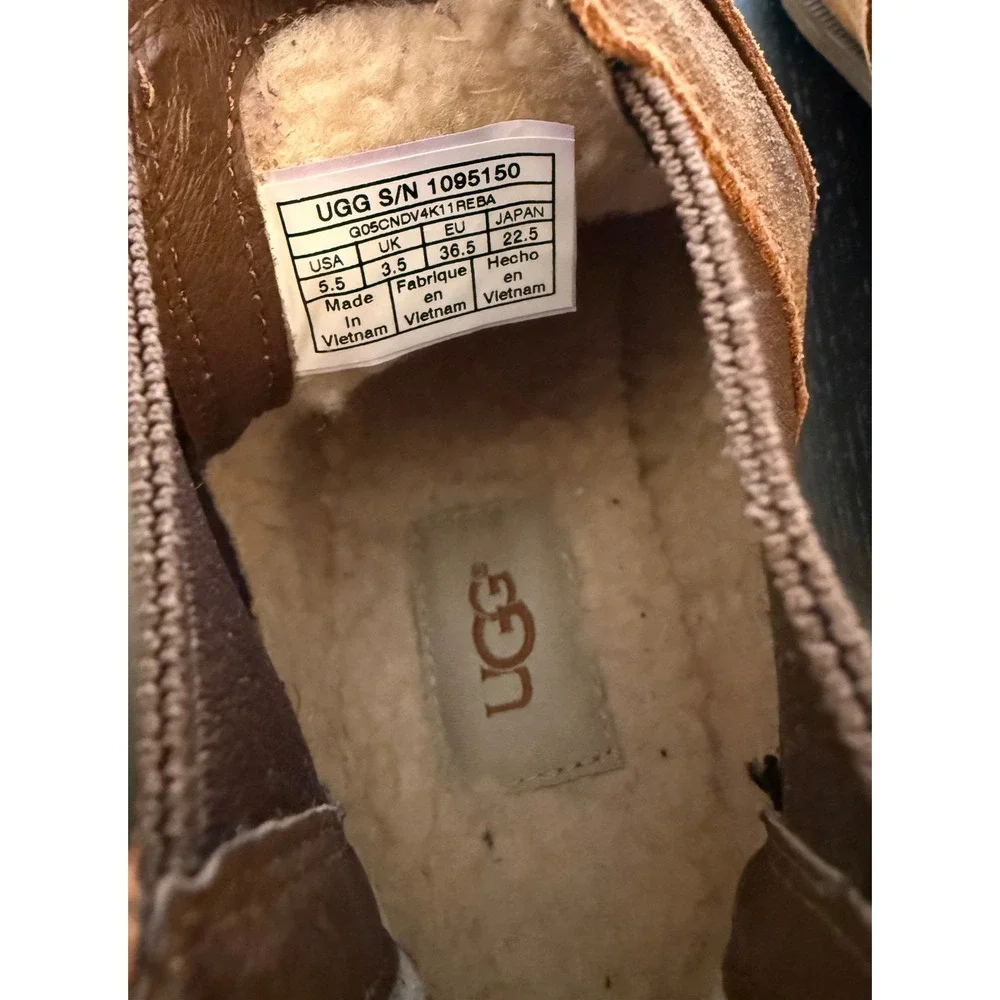 NIB UGG Bonham Boot II Women Size 5.5 Brown Leather Ankle Shearling-Lined Bootie